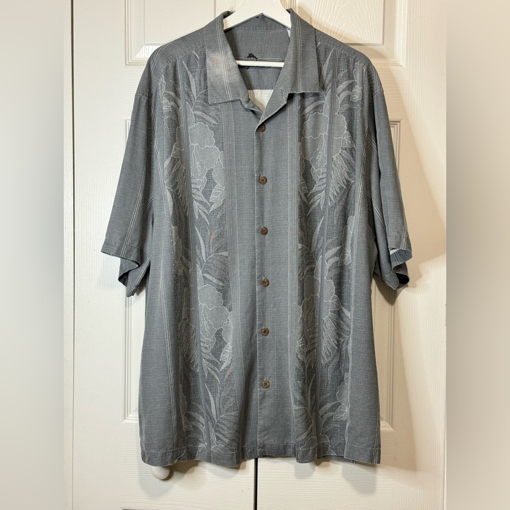 Tommy Bahama 100% Silk Men's Size 2XLB Tahitian Border Shirt Shadow